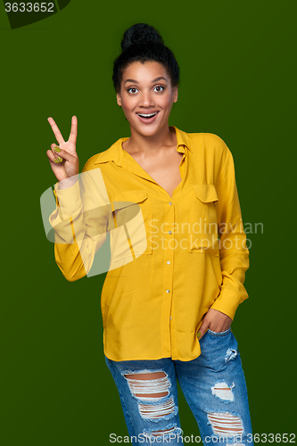 Image of Woman showing two fingers