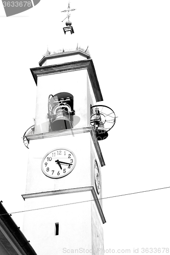 Image of ancien clock tower in italy europe old  stone and bell