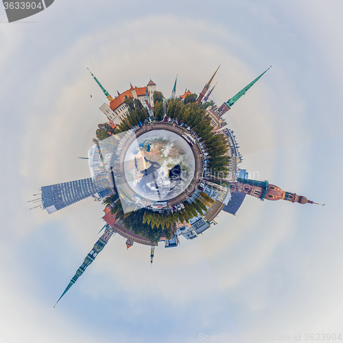 Image of Riga old town skyline tiny planet