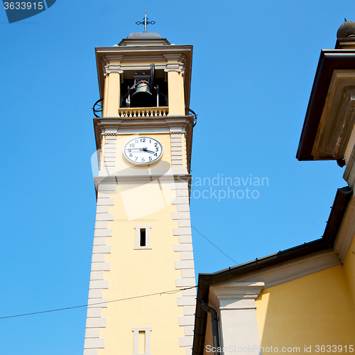 Image of ancien clock tower in italy europe old  stone and bell