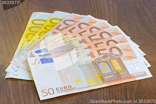 Image of Close-up of Euro banknotes on the table