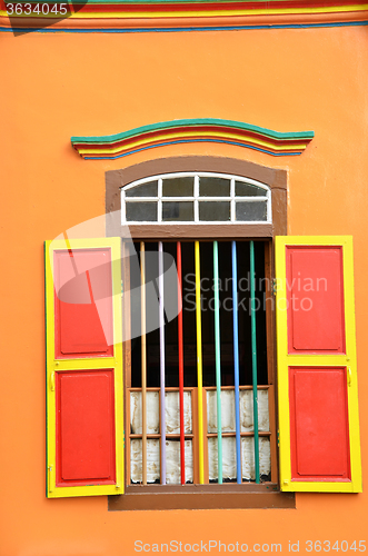 Image of Colorful windows and details on a colonial house in Little India