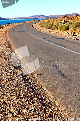 Image of lake  in    valley  atlas dry mountain asphalt