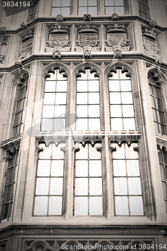 Image of old in london  historical    parliament glass  window    structu