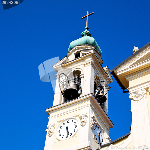 Image of ancien clock tower in italy europe old  stone and bell