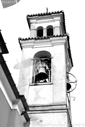 Image of ancien clock tower in italy europe old  stone and bell