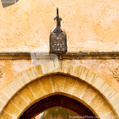 Image of old door in morocco africa ancien and wall ornate   yellow