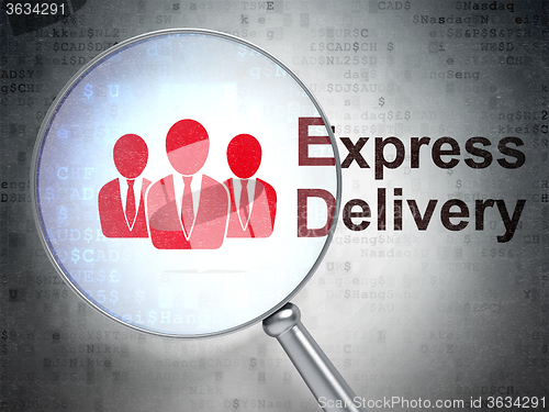 Image of Business concept: Business People and Express Delivery with optical glass