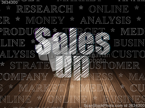 Image of Marketing concept: Sales Up in grunge dark room