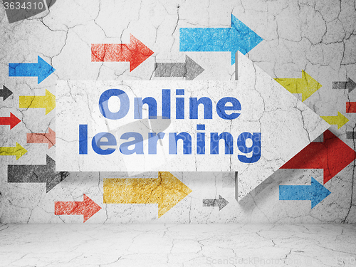 Image of Studying concept: arrow with Online Learning on grunge wall background