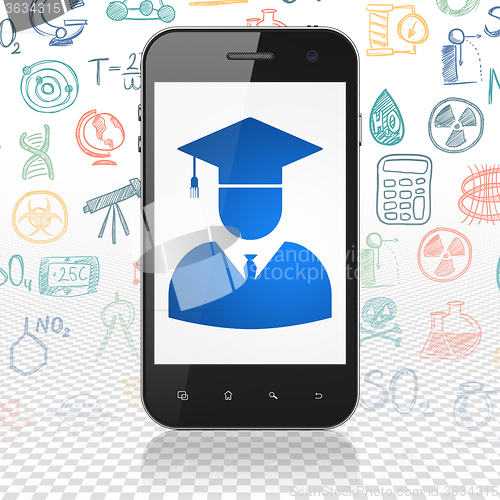 Image of Science concept: Smartphone with Student on display