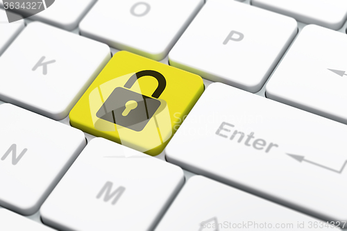 Image of Information concept: Closed Padlock on computer keyboard background