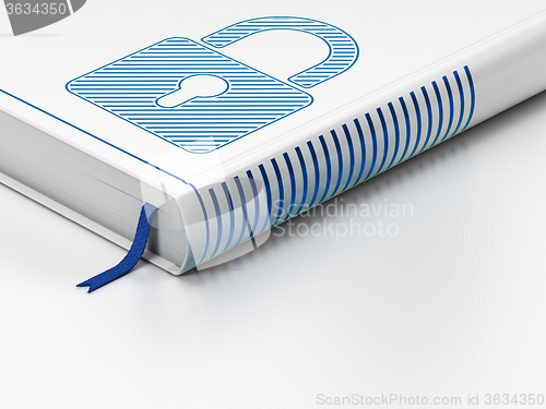 Image of Information concept: closed book, Closed Padlock on white background