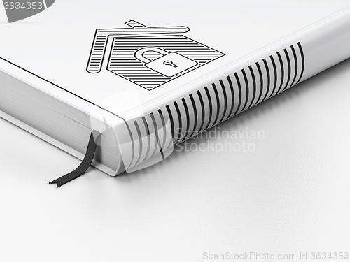 Image of Finance concept: closed book, Home on white background