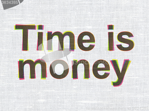 Image of Timeline concept: Time is Money on fabric texture background