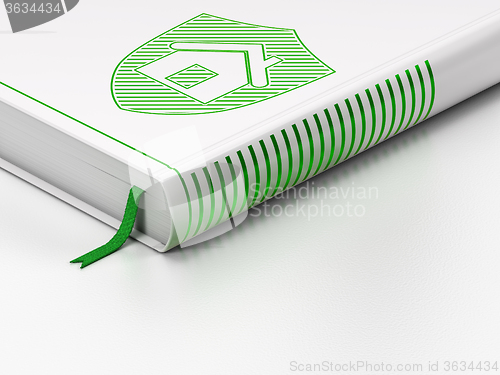 Image of Business concept: closed book, Shield on white background