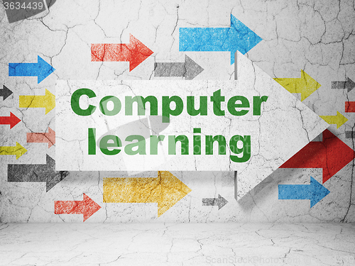 Image of Studying concept: arrow with Computer Learning on grunge wall background