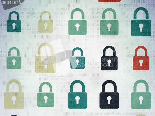 Image of Security concept: Closed Padlock icons on Digital Paper background