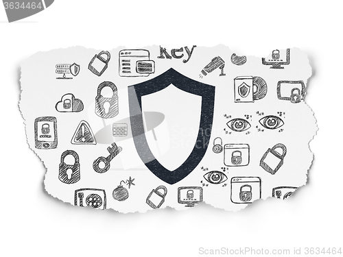 Image of Privacy concept: Contoured Shield on Torn Paper background