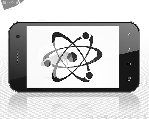 Image of Science concept: Smartphone with Molecule on display