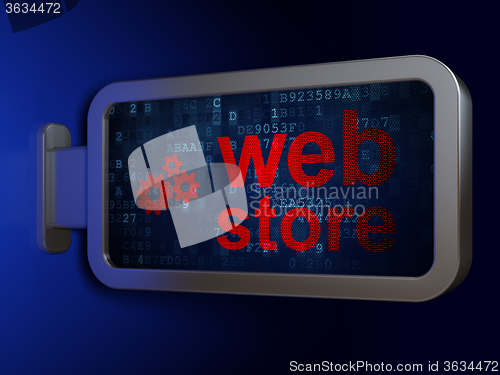 Image of Web development concept: Web Store and Gears on billboard background