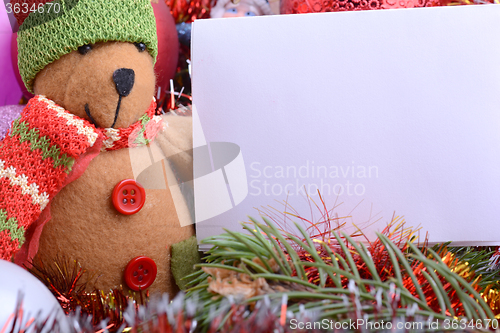 Image of german Christmas card with teddy bear. Merry Christmas and a happy New Year