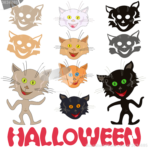 Image of Halloween set of funny cats and feline masks
