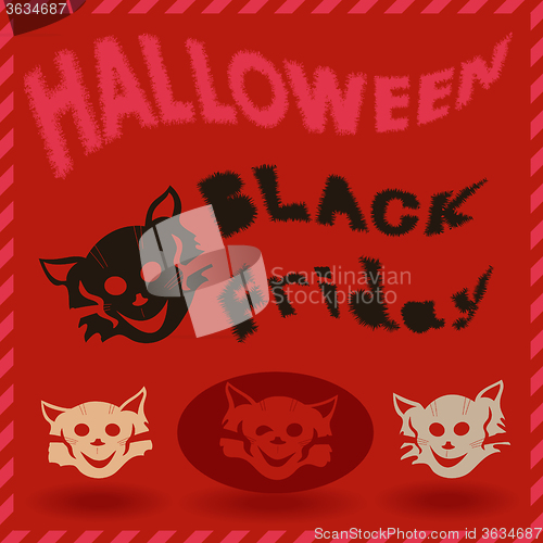 Image of Halloween and Black Friday pattern with cat stencils