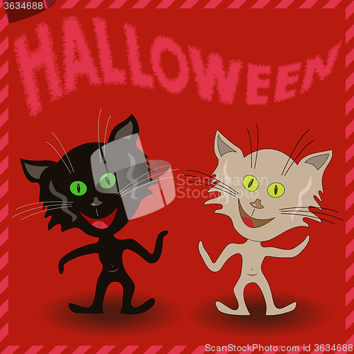 Image of Inscription Halloween and two amusing cats