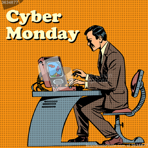 Image of Cyber Monday computer and human