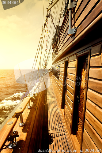 Image of Wooden sailboat in sea