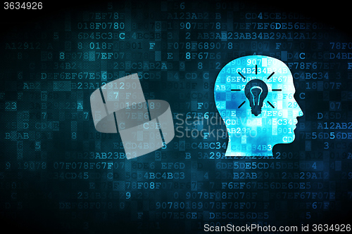 Image of Data concept: Head With Light Bulb on digital background