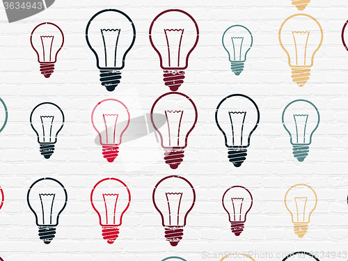 Image of Business concept: Light Bulb icons on wall background