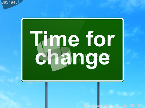 Image of Time concept: Time for Change on road sign background