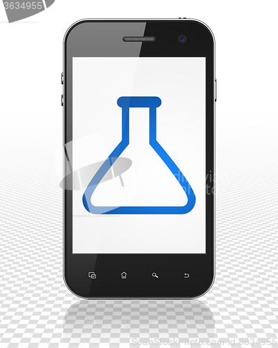 Image of Science concept: Smartphone with Flask on display