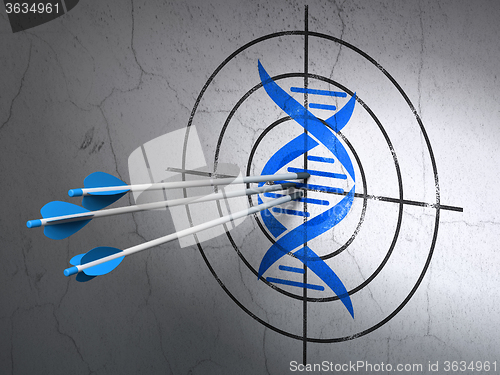 Image of Healthcare concept: arrows in DNA target on wall background