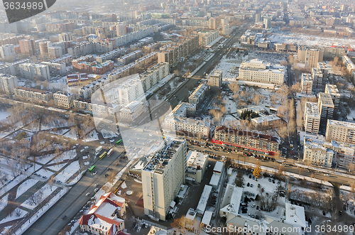 Image of Aerial view on central residential district.Tyumen