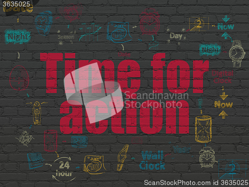 Image of Time concept: Time for Action on wall background