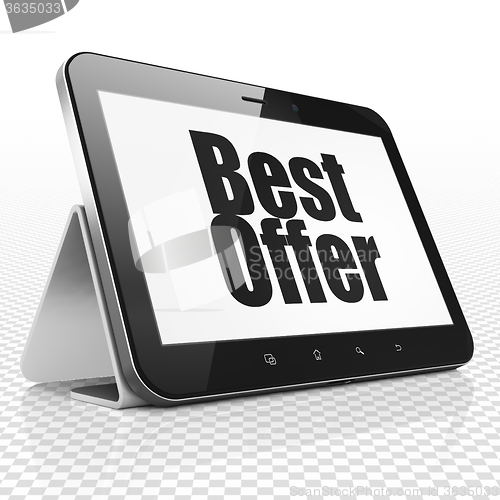 Image of Business concept: Tablet Computer with Best Offer on display