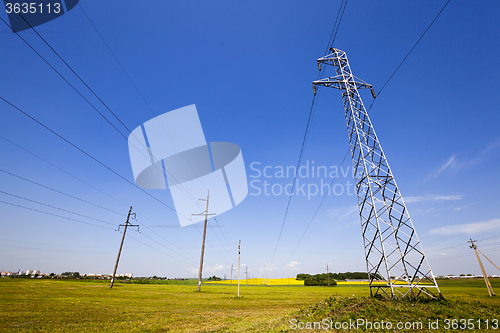 Image of electric line in the agricultural field 