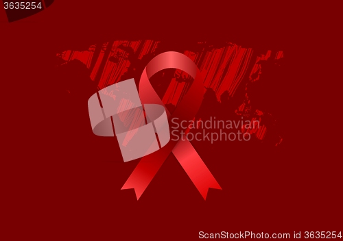 Image of World Aids Day with red ribbon and grunge map