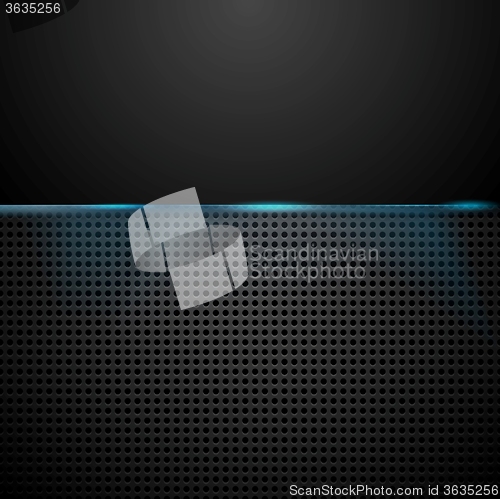 Image of Dark perforated background with blue glow light