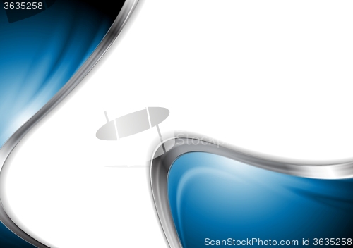 Image of Abstract blue smooth design with metal waves