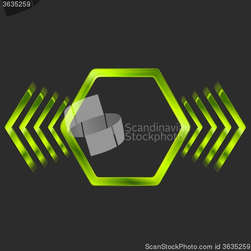 Image of Abstract green metal hexagon and arrows shape