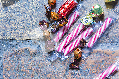 Image of Candies on a rough plain