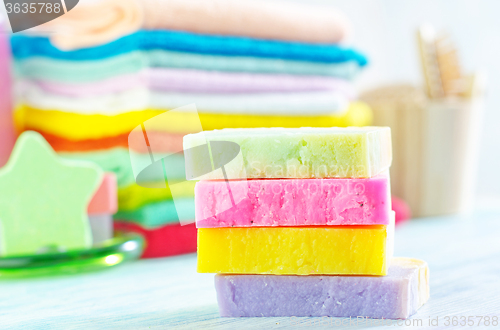 Image of Assortment of soap and towels