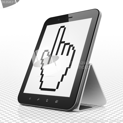 Image of Social network concept: Tablet Computer with Mouse Cursor on display
