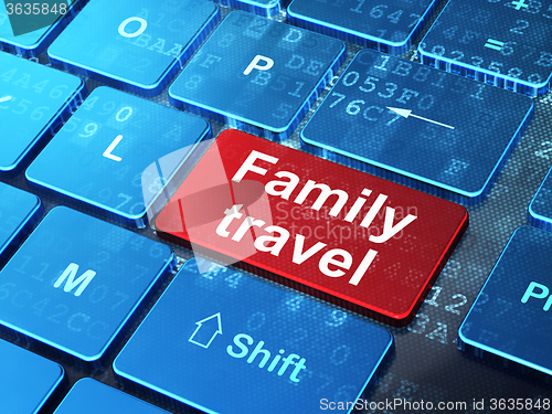 Image of Vacation concept: Family Travel on computer keyboard background
