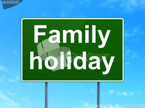 Image of Travel concept: Family Holiday on road sign background