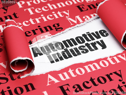 Image of Manufacuring concept: black text Automotive Industry under the piece of  torn paper